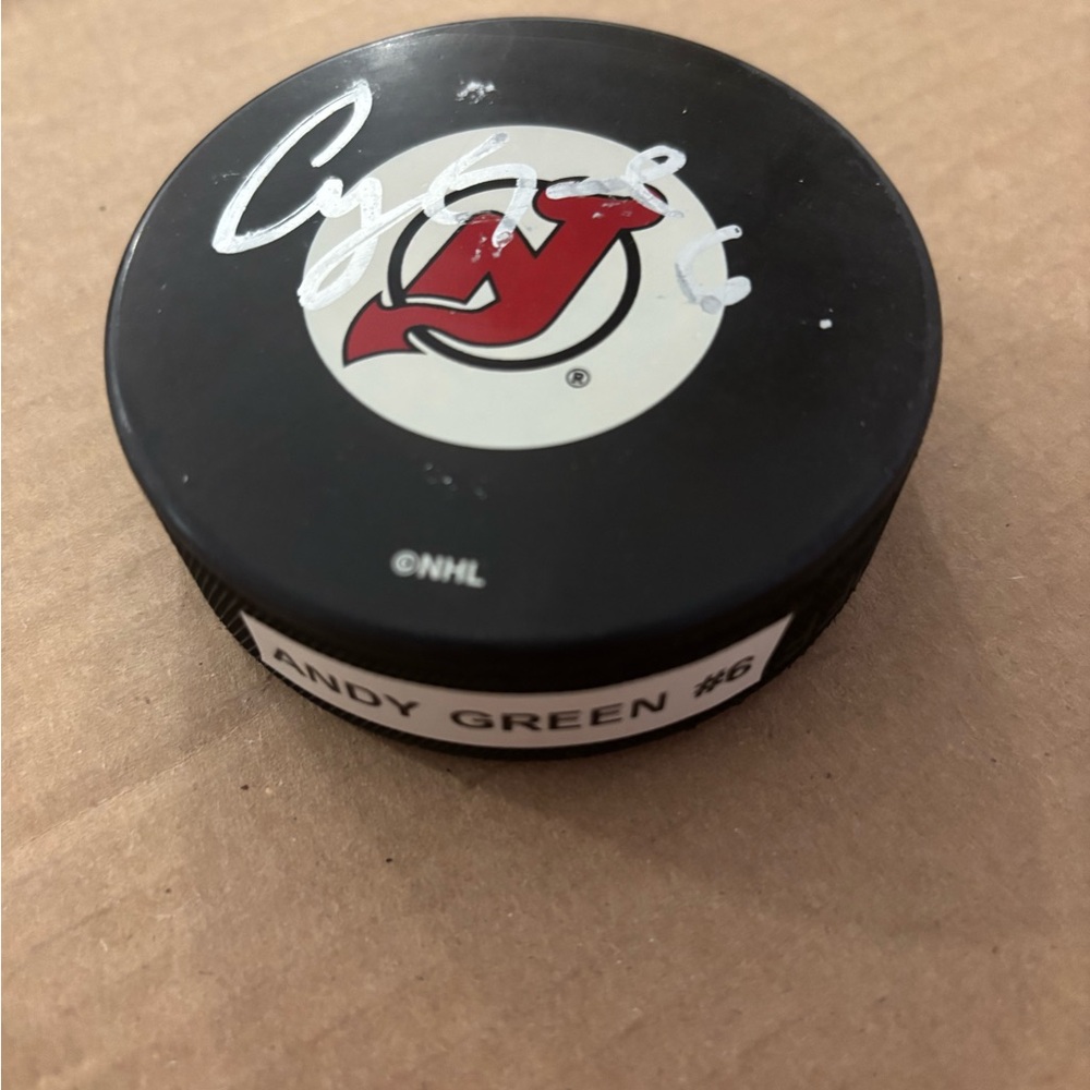 NHL NJ Devils‎ Andy Green #6 Autographed Hockey Puck